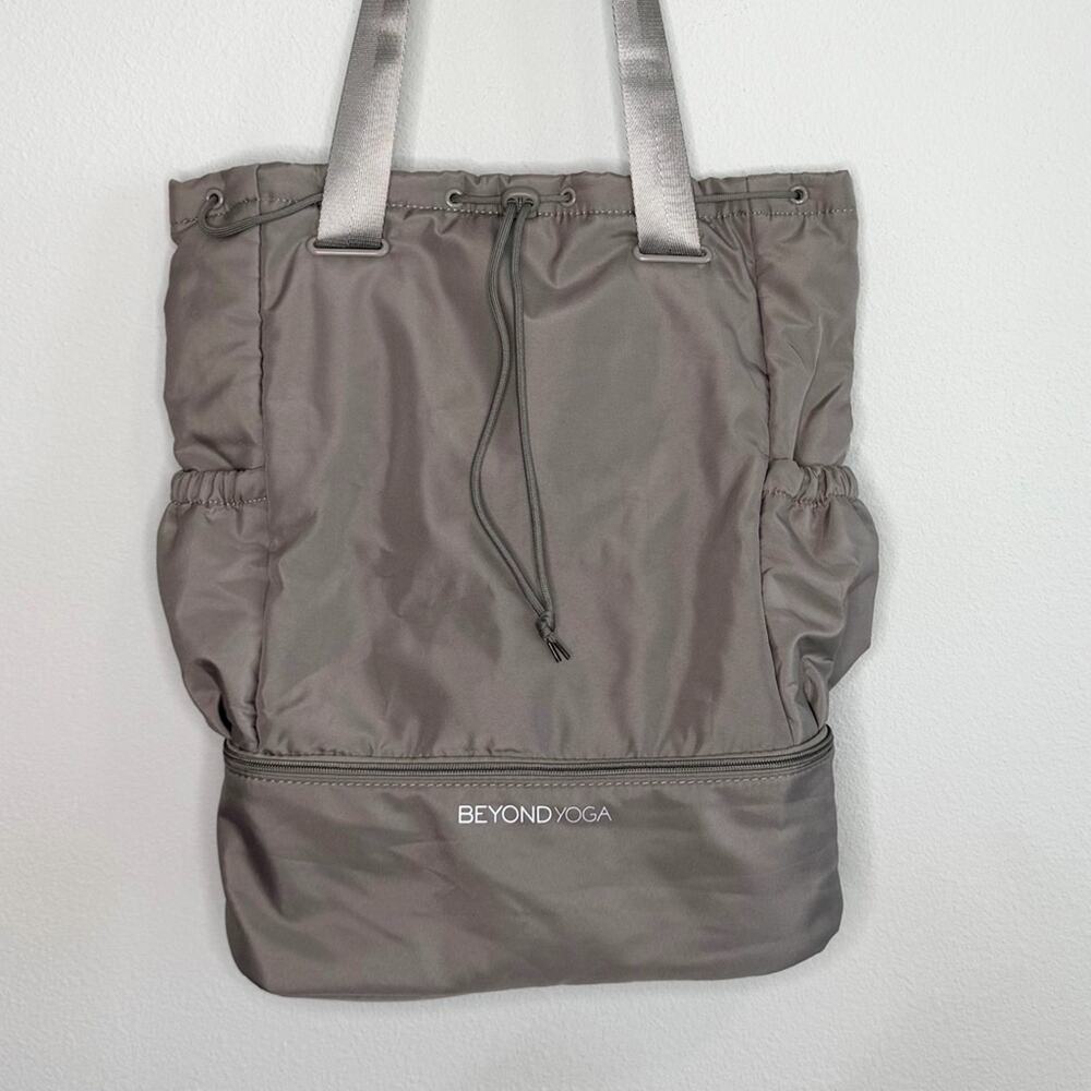 Beyond Yoga Taupe Drawstring Top Backpack with Lower Zip Compartment - Picture 5 of 9